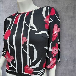 Liz Claiborne Black and Red Floral Blouse